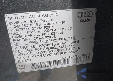 2013 Audi Q7 3.0T Premium z USA, uszkodzony, nr VIN WA1LGAFEXDD012229